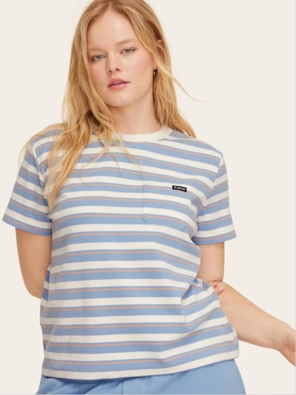 Parke x Target | Blue/Orange Stripe Short Sleeve Crewneck Pocket T-Shirt | Small